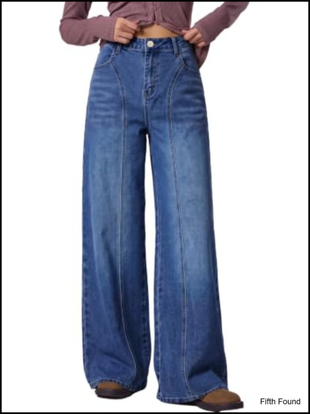Sidefeel Womens Wide Leg High Rise Jeans Seam Front Baggy Denim Pants